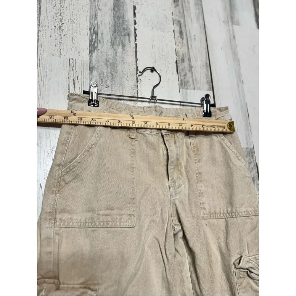 Miami Vice Cargo Pants Size small Beige Wide Leg Loose Fit Tan